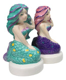 Ocean Siren Mermaids In Turquoise And Purple Ceramic Salt Pepper Shakers Set