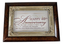 Happy 40th Anniversary Burlwood With Silver Scrollwork Musical Trinket Box