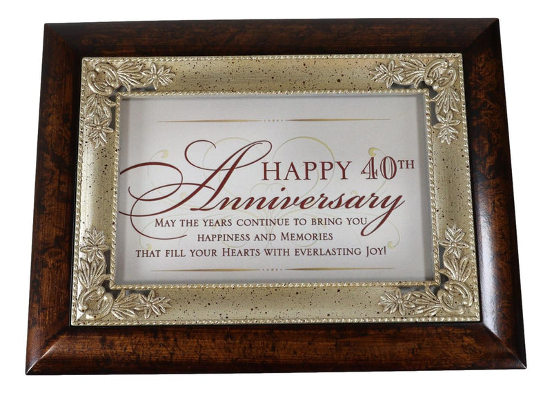 Happy 40th Anniversary Burlwood With Silver Scrollwork Musical Trinket Box