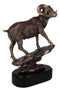 Ebros Gift Country Wildlife Animal Taxidermy Bighorn Sheep Ram Climbing on Sloping Rock Statue with Trophy Base 12" H Bronze Electroplated Resin Figurine Cabin Lodge Cottage Themed Decor Accent