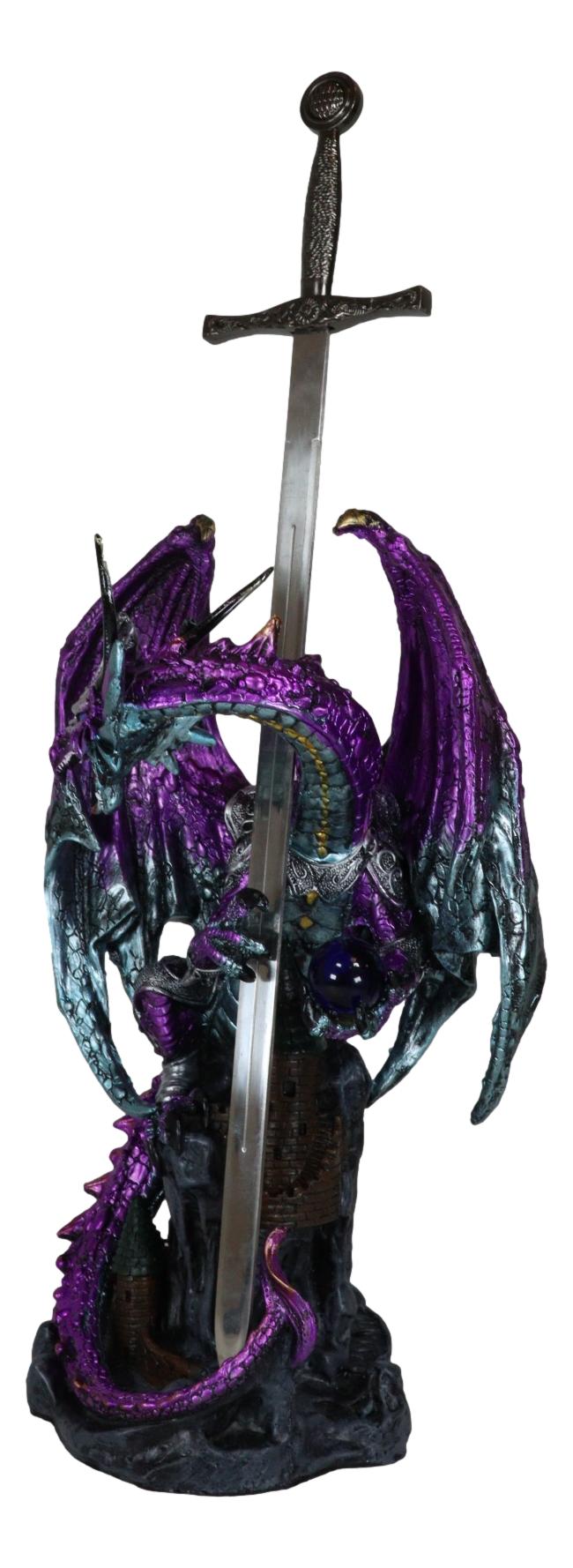 Purple Elite Knight Armored Dragon With Bronze Sword Letter Opener Figurine