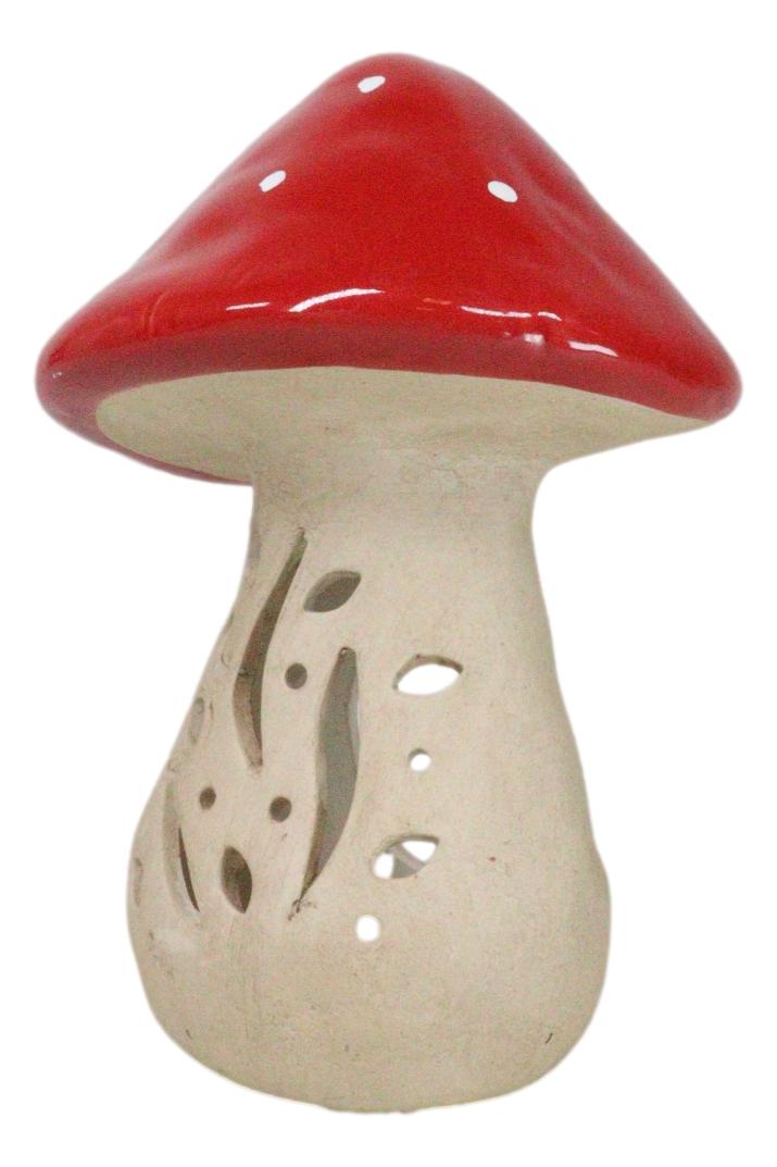 Whimsical Cottage Magic Red Toadstool Mushroom Ceramic Votive Candle Holder