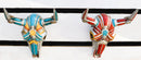 Set of 2 Red and Blue Western Robotic Cyborg Horned Cow Skull Wall Decors