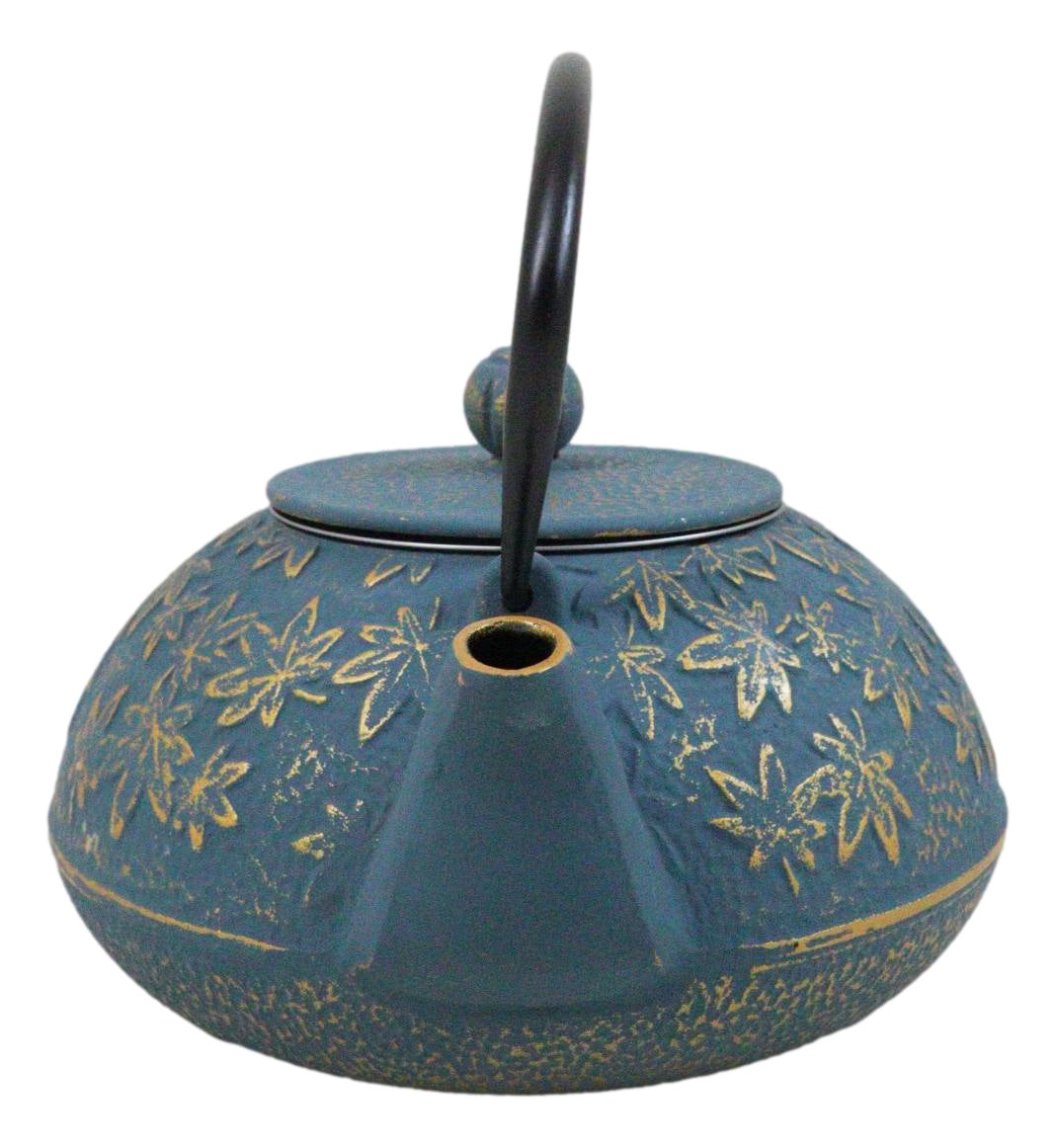 Traditional Oriental Tetsubin Maple Leaves Momiji Design Cast Iron Teapot 40oz