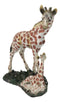 Safari Savannah Masai Giraffe Mother Standing by Sitting Calf Figurine 6.75"H