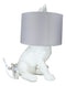 Whimsical Cute White Hiding Dog Desktop Bedside Table Lamp With Fabric Shade 17"