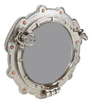Polished Aluminum Nautical Marine Round Ship Porthole Folding Wall Mirror 14.5"D