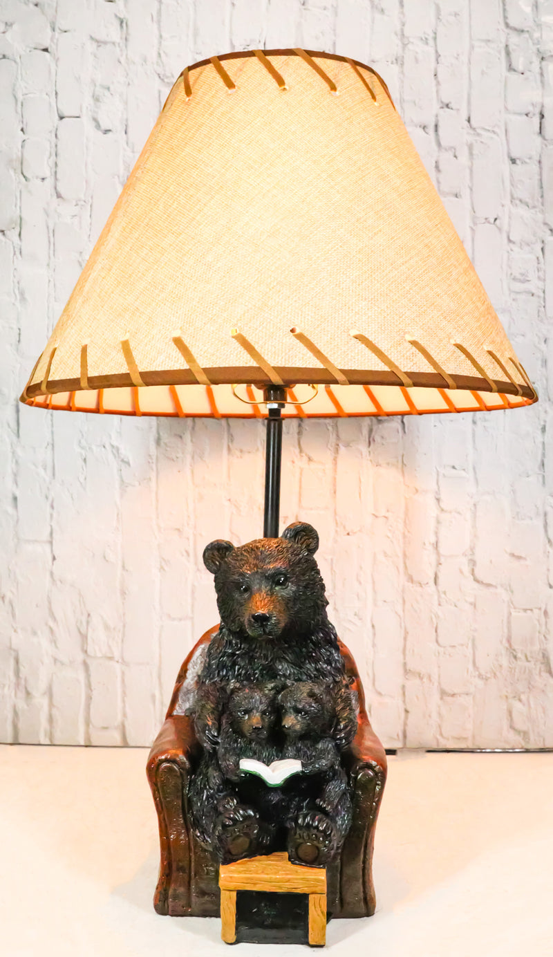 Forest Bedtime Story Mama Bear Reading to Cub Bears On Cozy Couch Table Lamp