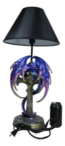 Purple Iridescent Dragon With Silver Celtic Knot High Cross Crystal Table Lamp