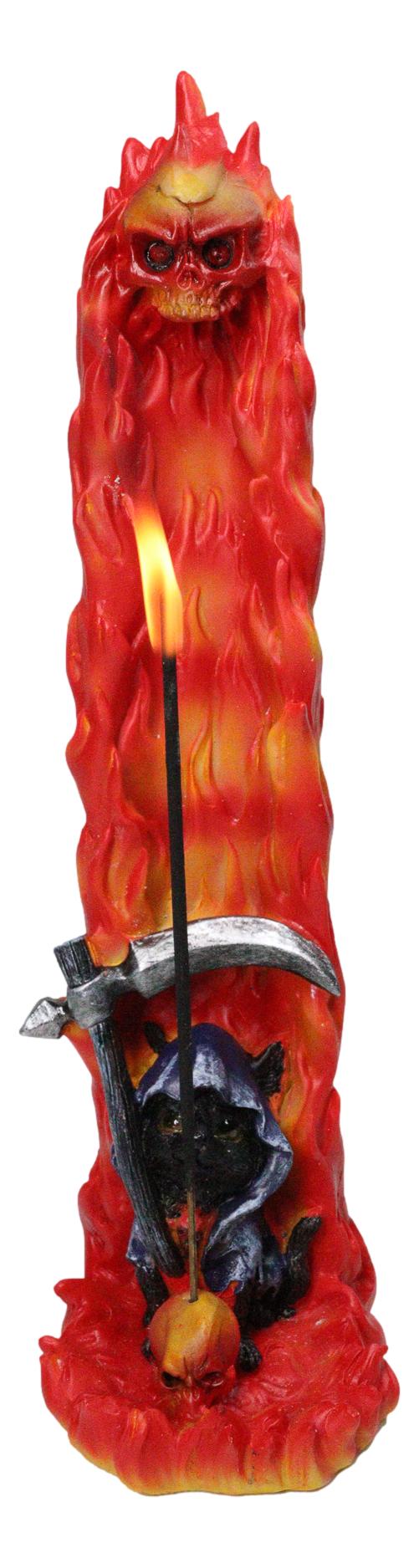 Gothic Grim Reaper Incense Stick Holder Burner Flaming Skull Pillar Ash Catcher