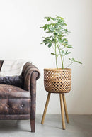 Set of 3 Hand Woven Natural Bamboo And Fir Legs Raised Floor Storage Baskets