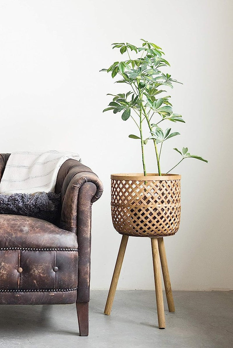 Set of 3 Hand Woven Natural Bamboo And Fir Legs Raised Floor Storage Baskets