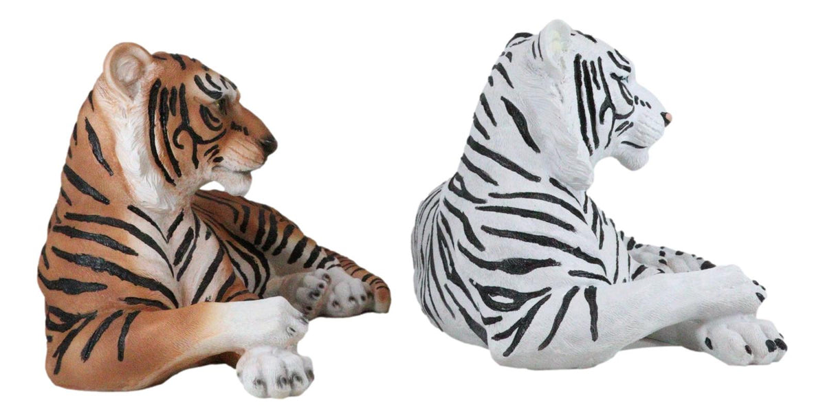 Pair Of Large Siberian And Bengal Tiger Resting 15.5"L Statue Home Garden Decor
