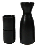 Minimalistic Black Kokuyo Porcelain Japanese Wine Sake Flask With 2 Cups Set
