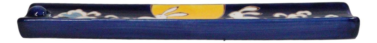 Ebros Moon Rabbit Blue Hand Painted Ceramic Incense Stick Holder Ash Catcher