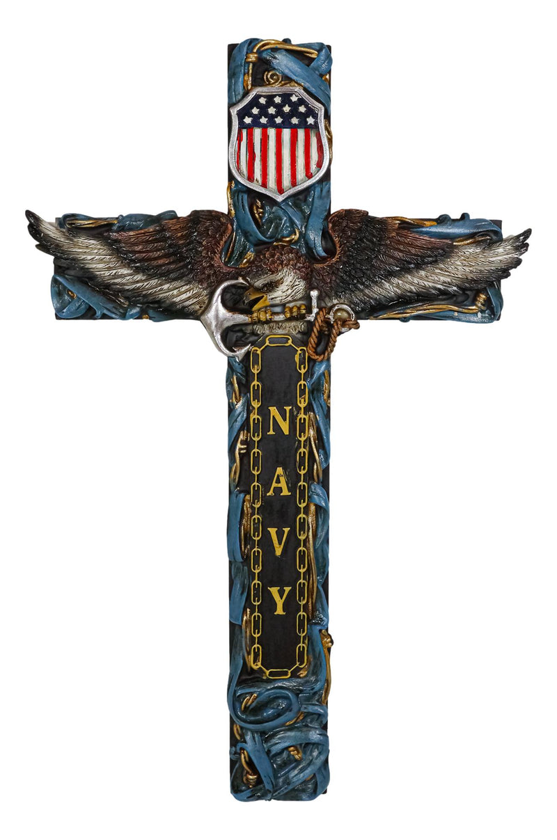 Patriotic United States Navy With Eagle Clutching Anchor Decorative Wall Cross