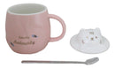 Whimsical Pastel Pink Feline Kitty Cat Cup Mug With Lid And Stirring Spoon