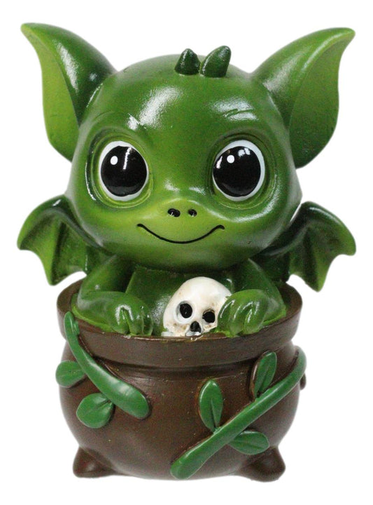 Green Ivy Drake Potion Pals Small Baby Dragon Imp Sitting in Cauldron Figurine