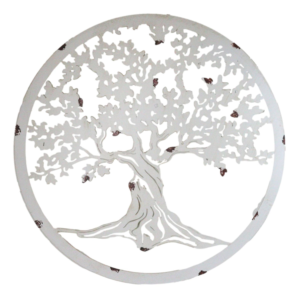 White 24"D Oversized Celtic Tree of Life Medallion Metal Wall Circle Plaque