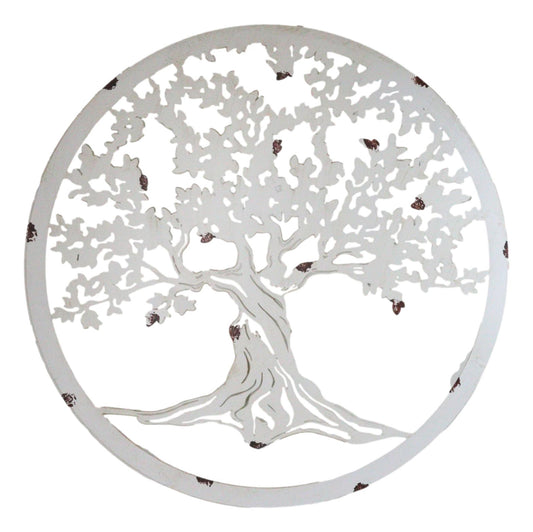 White 24"D Oversized Celtic Tree of Life Medallion Metal Wall Circle Plaque