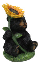 Backwoods Buddies Black Bear with Sunflower Figurine Rustic Woodland Accent
