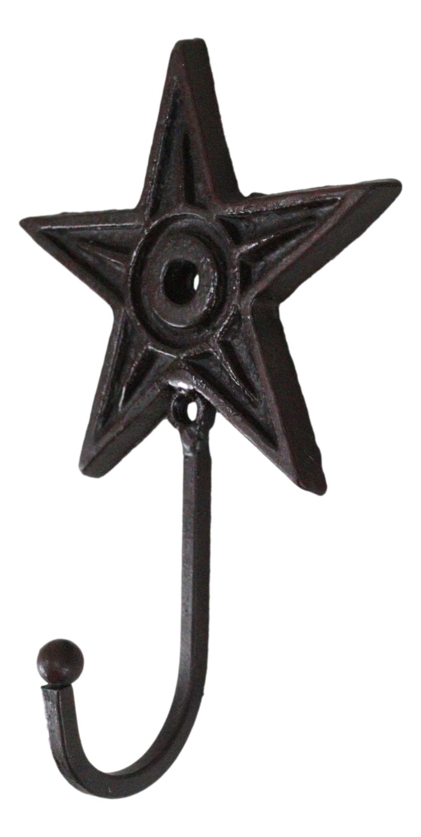 Cast Iron Rustic Western Star Wall Hanger Coat Jacket Towel Hook Set Of 4 - Ebros Gift