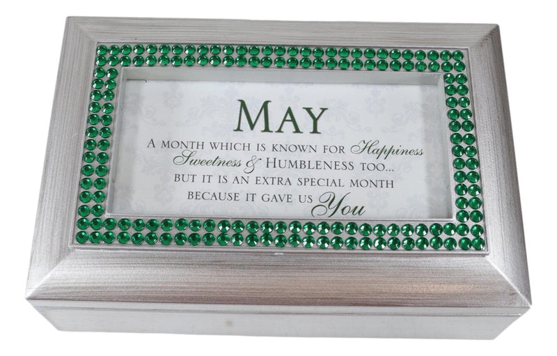 May Green Emerald Happiness Humility Birthstones Silver Tone Musical Trinket Box
