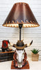 Rustic Western Cow Skull With Cowboy Hat And Red Scarf Table Lamp With Shade