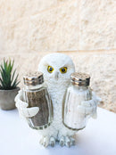 Wisdom Of The Woods Snowy White Owl Salt and Pepper Shakers Holder Set 5.5"H
