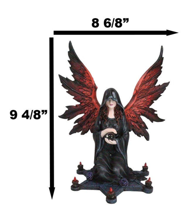 Hooded Cloak Dark Angel On Pentagram Ritual Floor Holding Crystal Ball Figurine