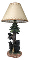 Rustic Western Forest Black Mama Bear With Cubs Climbing On Pine Tree Table Lamp