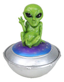 UFO Green Extra Terrestrial Roswell Alien On Spaceship Trinket Box Figurine