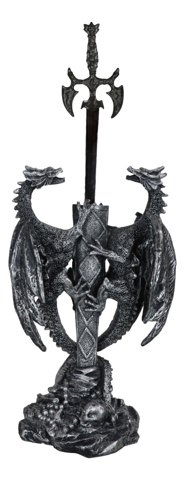 Fantasy Gothic Climbing Double Dragon And Excalibur Sword Letter Opener Figurine