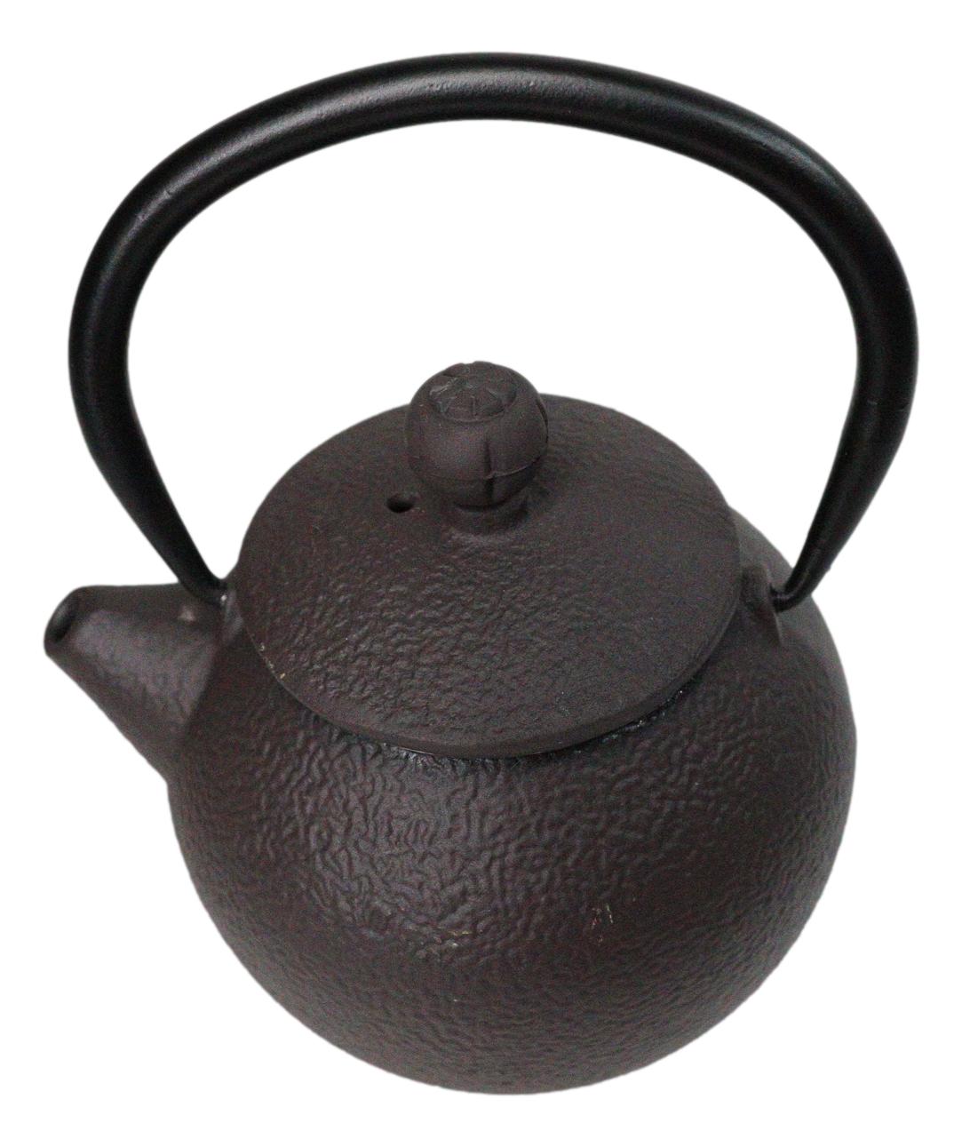 Round Dark Brown Textured Pattern Petite Cast Iron Teapot 10oz Tea Pot