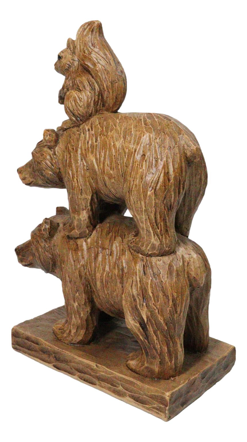 Forest Black Bears & Squirrel Totem Figurine Faux Wood Stacked Woodland Animals