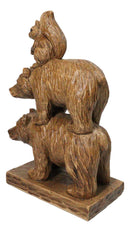 Forest Black Bears & Squirrel Totem Figurine Faux Wood Stacked Woodland Animals