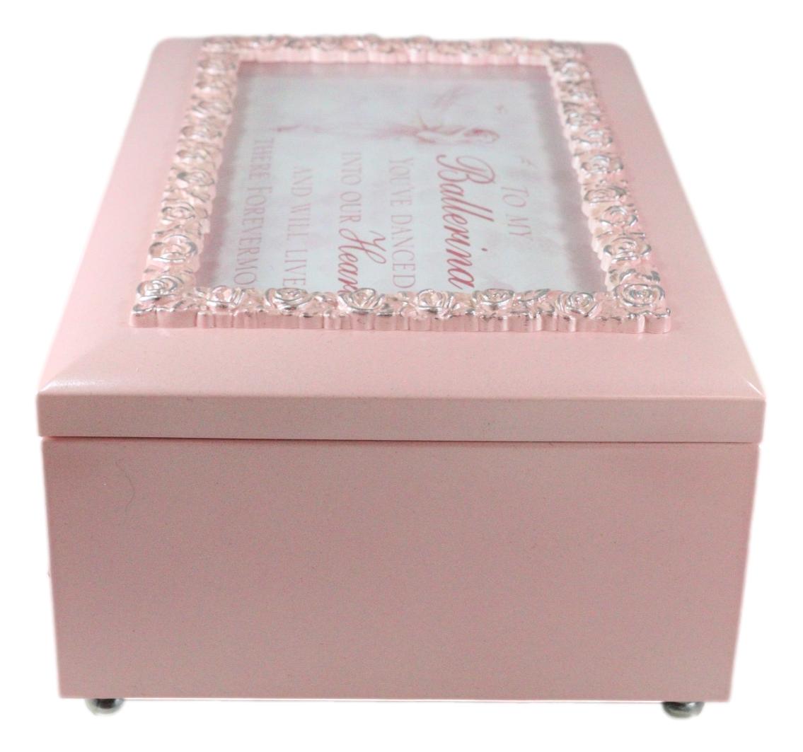 Forever In Our Hearts Dancing Ballerina Pink Floral Wooden Trinket Musical Box