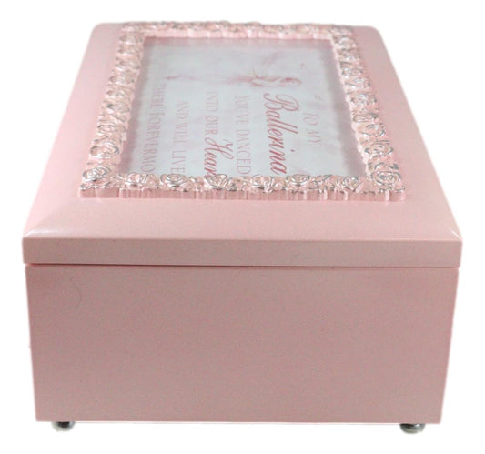 Forever In Our Hearts Dancing Ballerina Pink Floral Wooden Trinket Musical Box