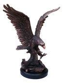 Large 24"H Bald Eagle With Open Wings By Tree Top Bronze Electroplated Statue