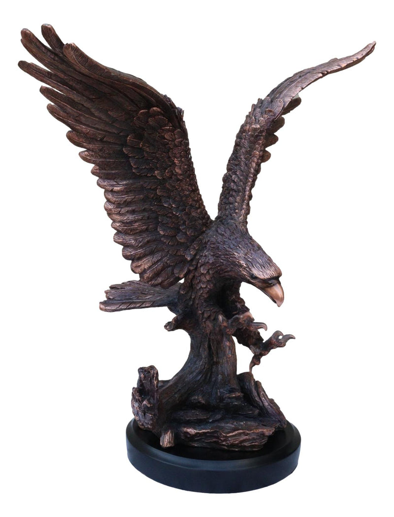 Large 24"H Bald Eagle With Open Wings By Tree Top Bronze Electroplated Statue