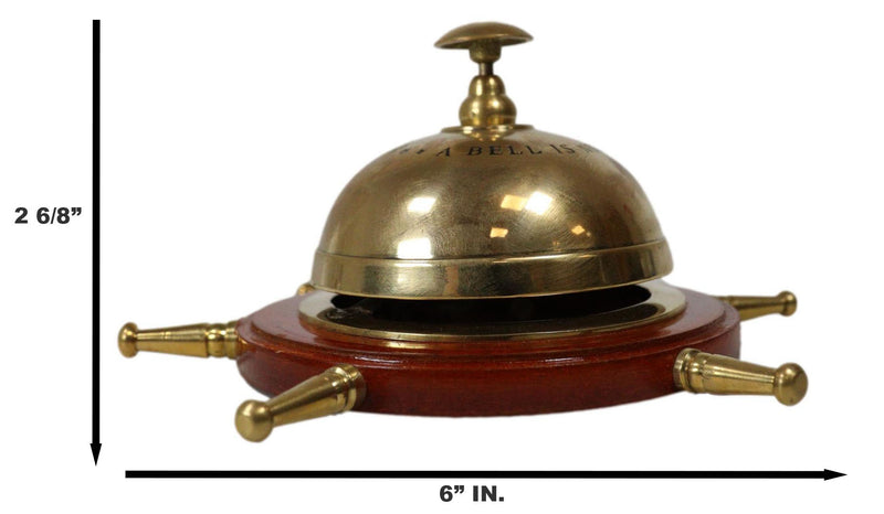 Vintage Brass Nautical Rudder Helm Wheel Paperweight Desk Counter Call Bell 6"D