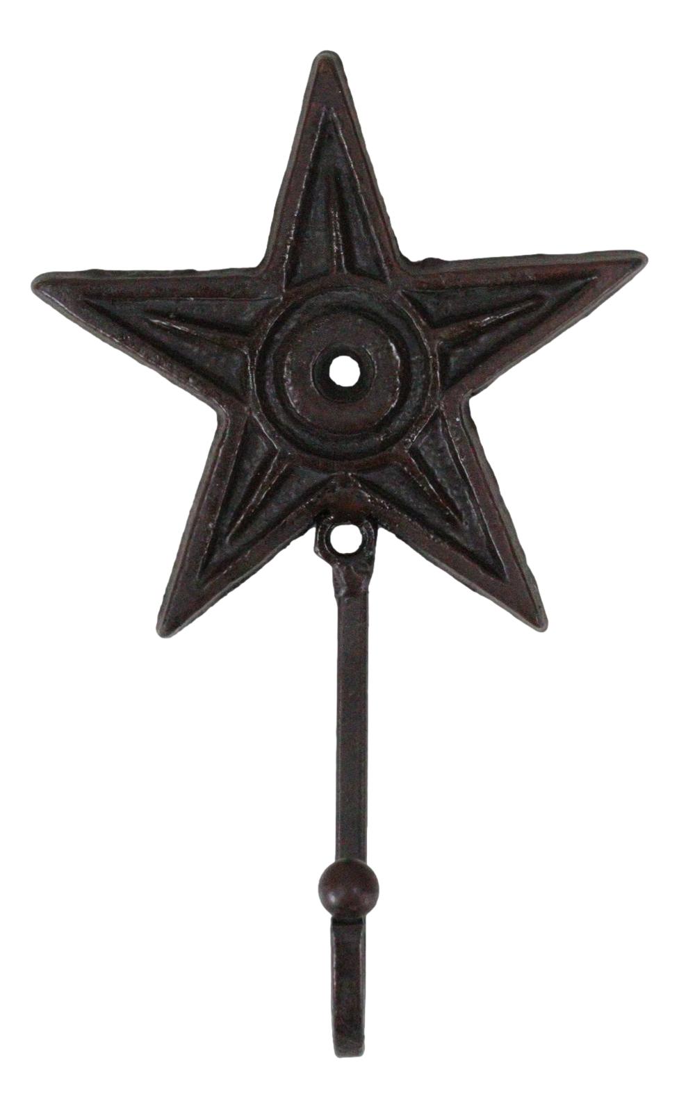 Cast Iron Rustic Western Star Wall Hanger Coat Jacket Towel Hook Set Of 4 - Ebros Gift