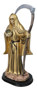 Gold Robe Santa Muerte With Scythe Patroness Of Wealth Decorative Figurine 12"H