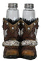 Rustic Western Silver Conchos Cowboy Boots With Spur Salt Pepper Shakers Holder