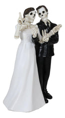 Love Never Dies Skeleton Wedding Couple Bride and Groom Love Hand Sign Figurine