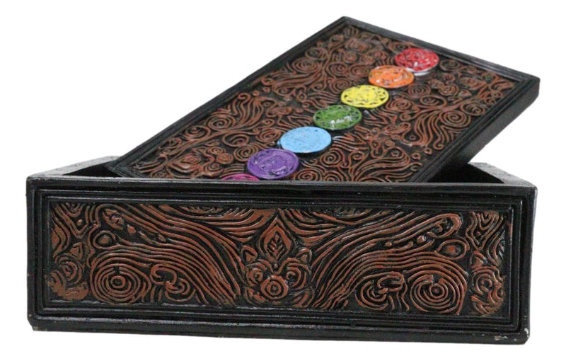 Metaphysical Rainbow 7 Chakra Zone Floral Scrollwork Tarot Cards Trinket Box