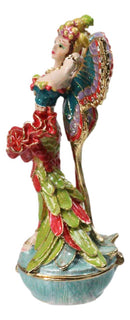 Tropical Floral Peacock Fairy Pewter Austrian Crystals Trinket Jewelry Box