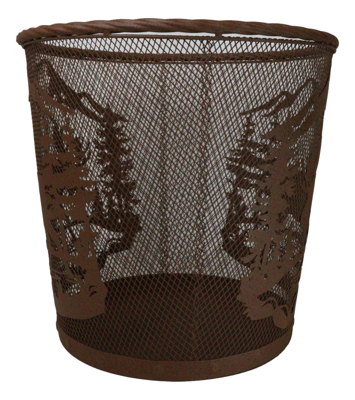 Rustic Deer Moose By Pine Forest Mountains Metal Wire Waste Basket Trash Bin - Ebros Gift