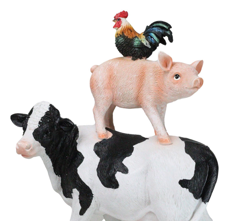 Western Country Rustic Farmhouse Holstein Cow Piglet And Hen Chicken Figurine