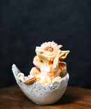 Adorable Orange Baby Dragon Hatchling Cracking Out of Egg Shell Figurine 4"H